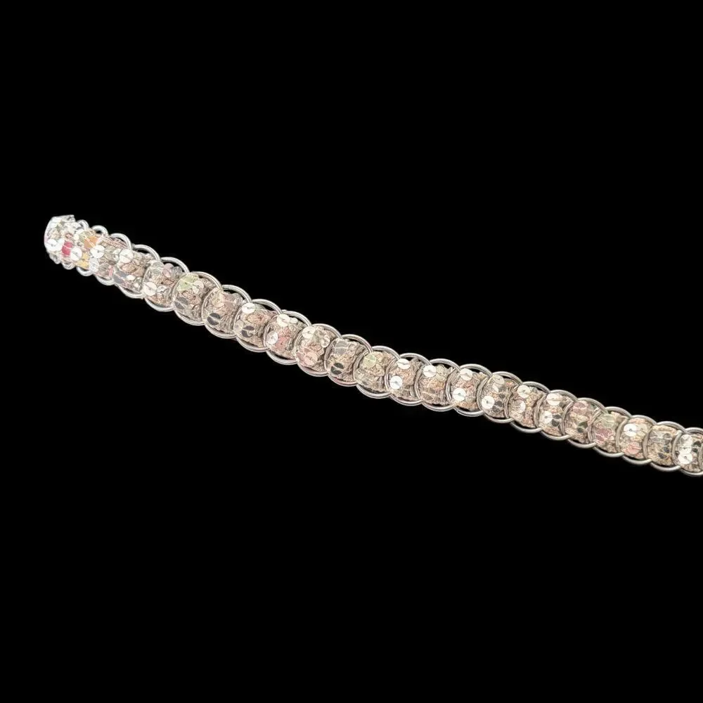 Vintage Sequin Crochet Ring Belt Silver Circles Tie Closure 1970s Small/Medium